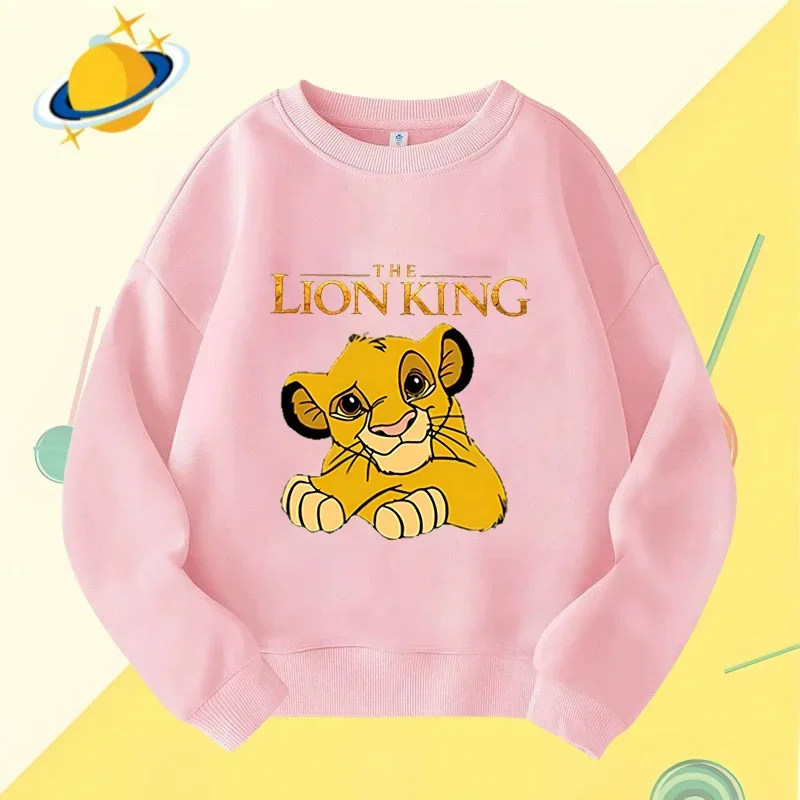 Lion King children\'s crewneck hoodie Disney cartoon print autumn and winter long-sleeved sweatshirt boys and girls casual top