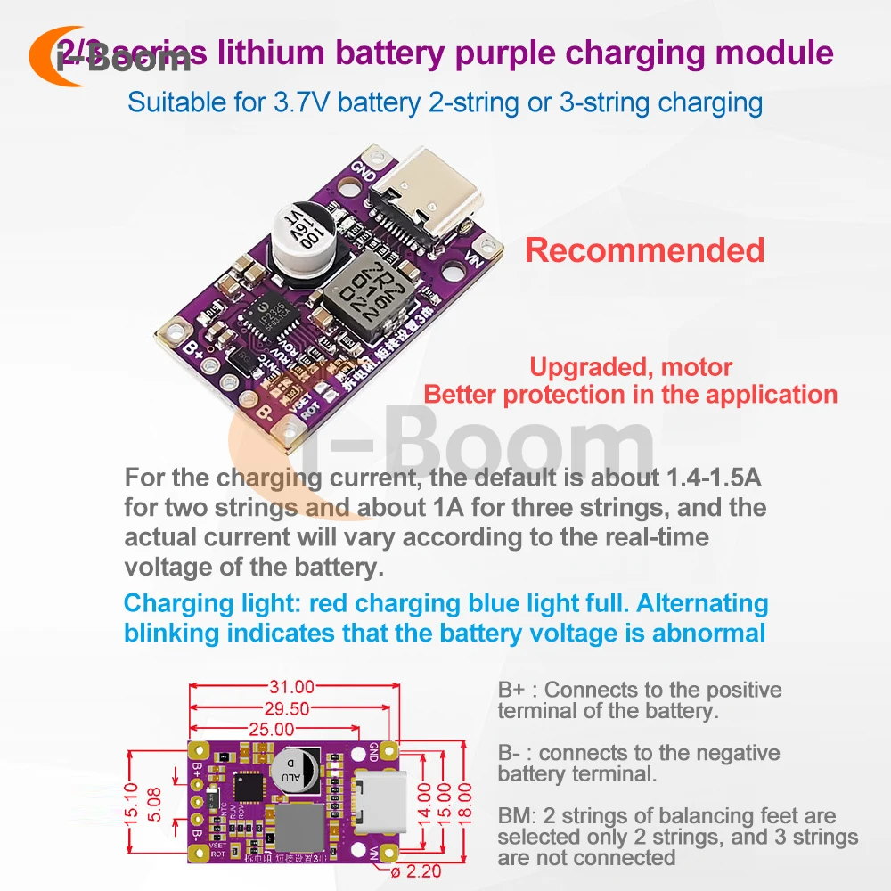 1PCS Wysokiej mocy baterii litowej Płyta ładowania 15W 2S/3S Bms Boost Moduł szybkiego ładowania Typ-C USB OC Szybkie ładowanie