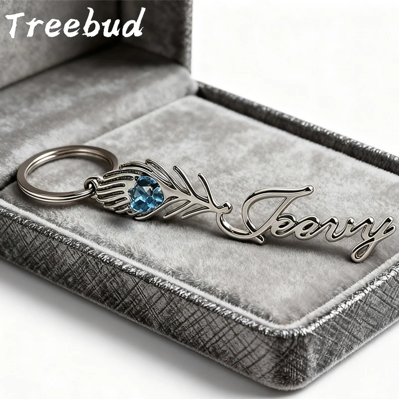 

Treebud Personalized Customized Feather Name Letter Keychain Unique Stainless Steel Keychain Women Men Customized Keychain Gift
