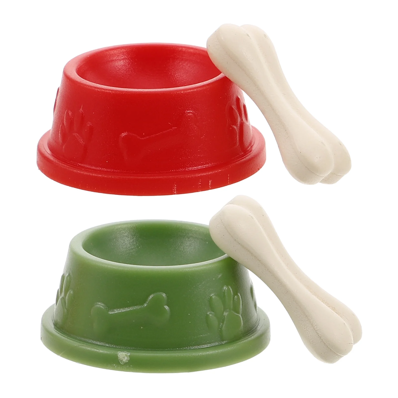 2 set ciotole per cibo vaso per cani simulato casa delle bambole per bambini ciotole in miniatura figure di animali in plastica