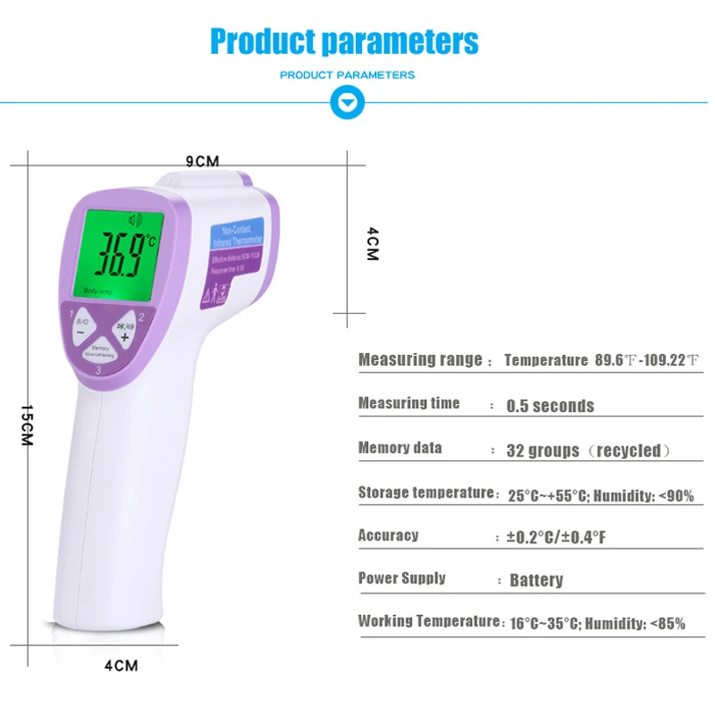 Termómetro médico para bebés y adultos, Digital, electrónico, LCD, portátil, sin contacto, infrarrojo, para la frente