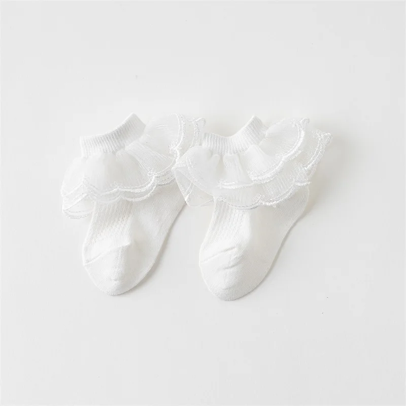 AdTosBaby-Chaussettes adorables à bordure en dentelle pour fille, accessoire de rinçage à froufrous, en maille douce, tenue de princesse, à volants