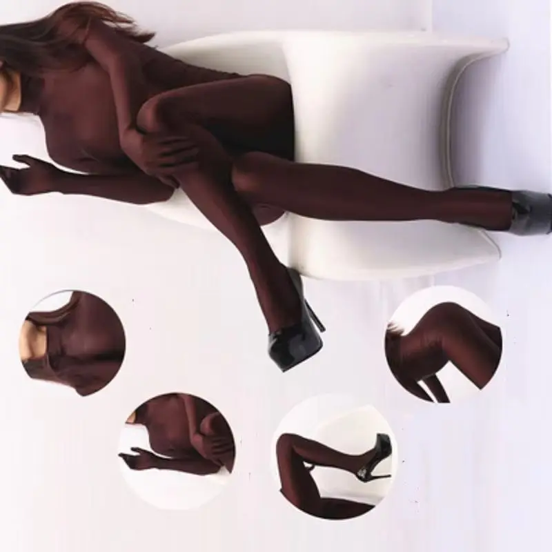 

Женское боди Zentai, комбинезон для всего тела, воротник-стойка, шелковый купальник с открытой U-образной промежностью, комбинезон, чулки для тела, колготки на молнии