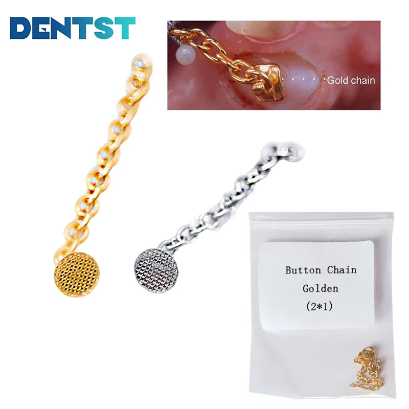 Dentst 2pcs Dental Orthodontic Golden Silver Button Chain + Round Base Lingual Buttons Chain Direct Bond Eyelet