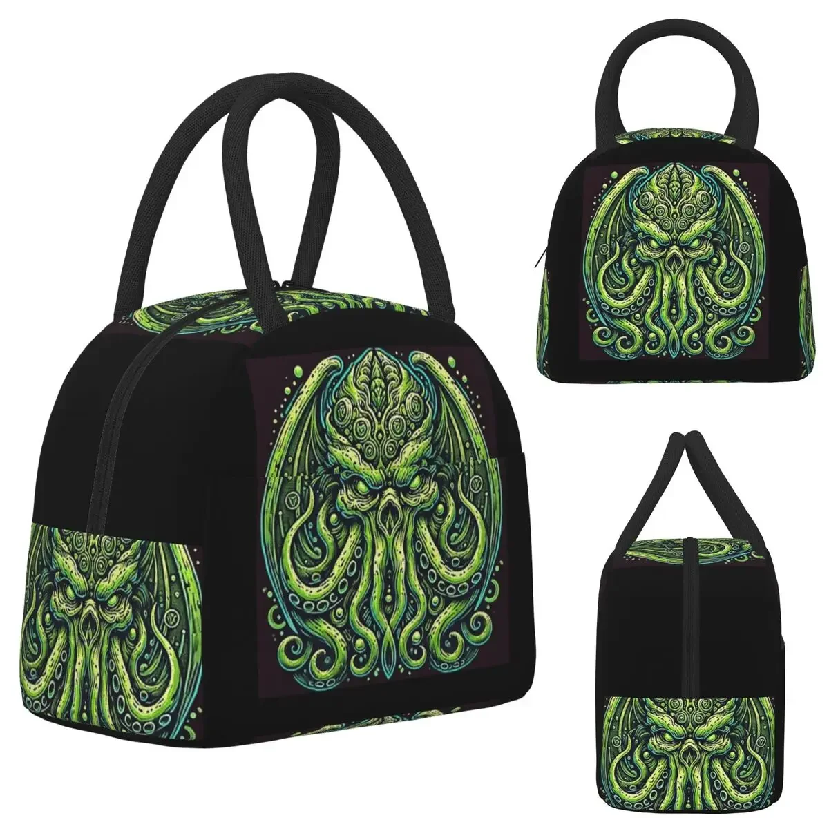 Green Cthulhu Octopus With Tentacles And Teeth Insulated Lunch Bag for Women Office Cooler Thermal  Lunch Boxes Container