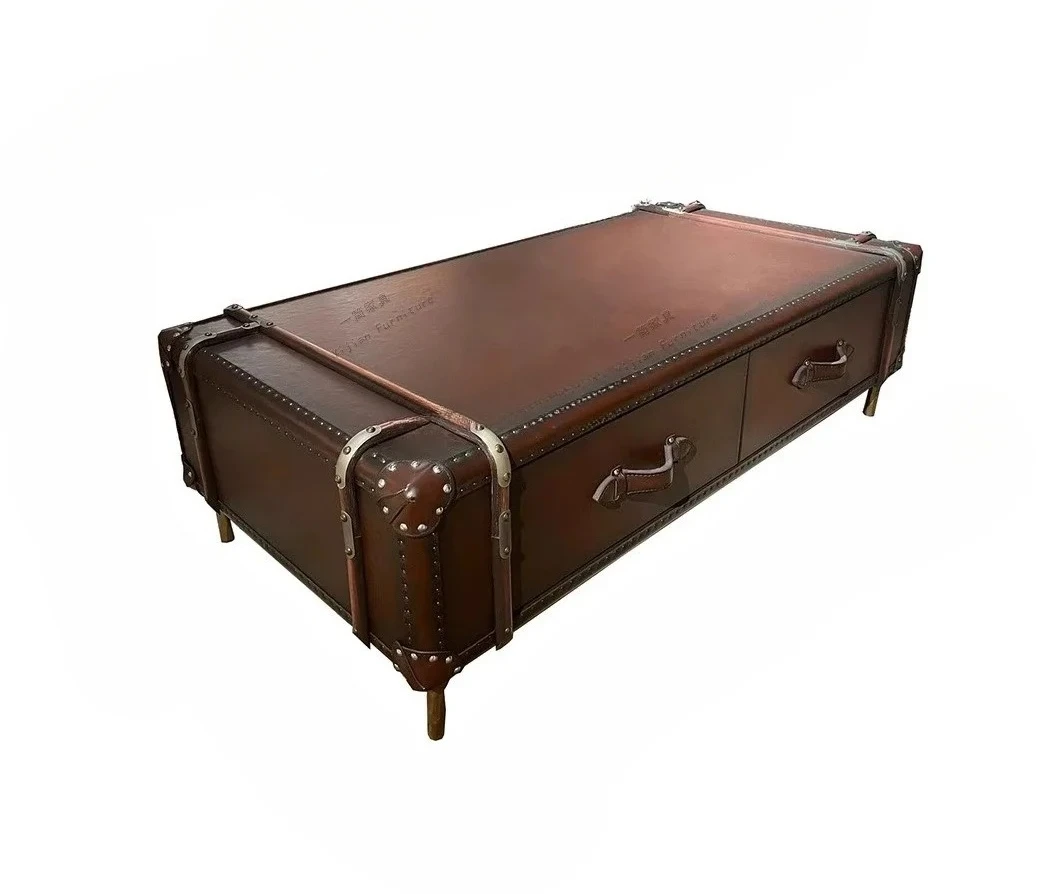 

American retro storage table living room leather box modern American country rattan old coffee table cabinet chest cabinet