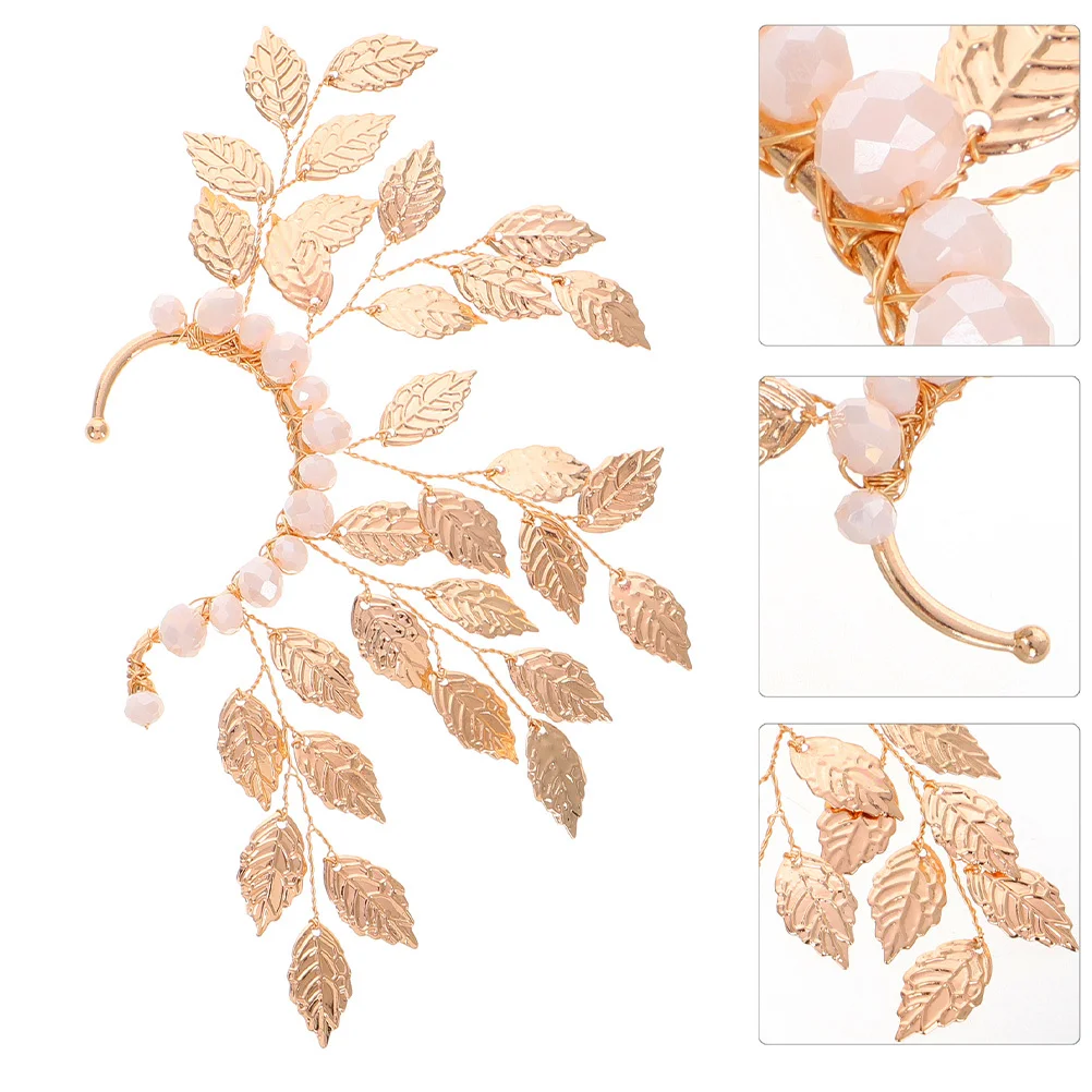 

2pcs Leaf Ear Cuffs: Pearl Rhinestone Elf Fairy Earrings Non Piercing Adjustable Clip On For Women Party Wedding Halloween