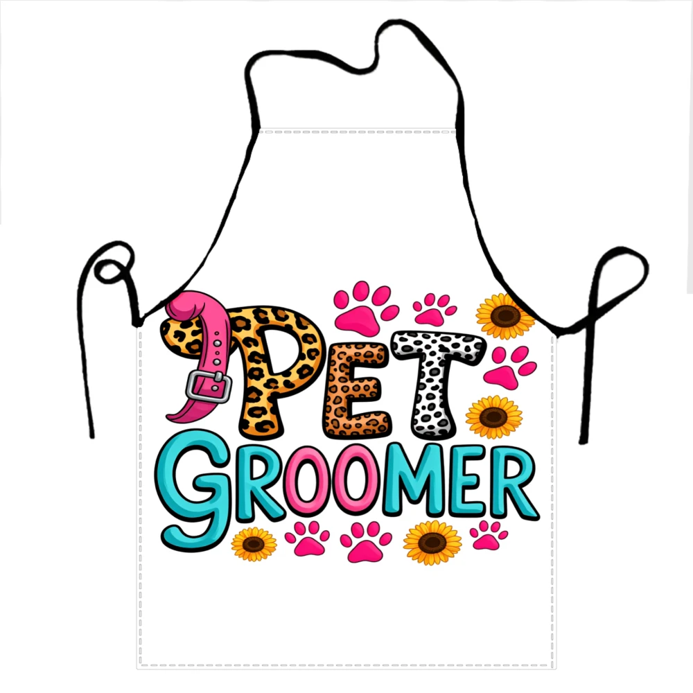Pet Groomer Apron With Leopard Print And Paw Prints Design For Animal Care Professionals And Pet Lovers
