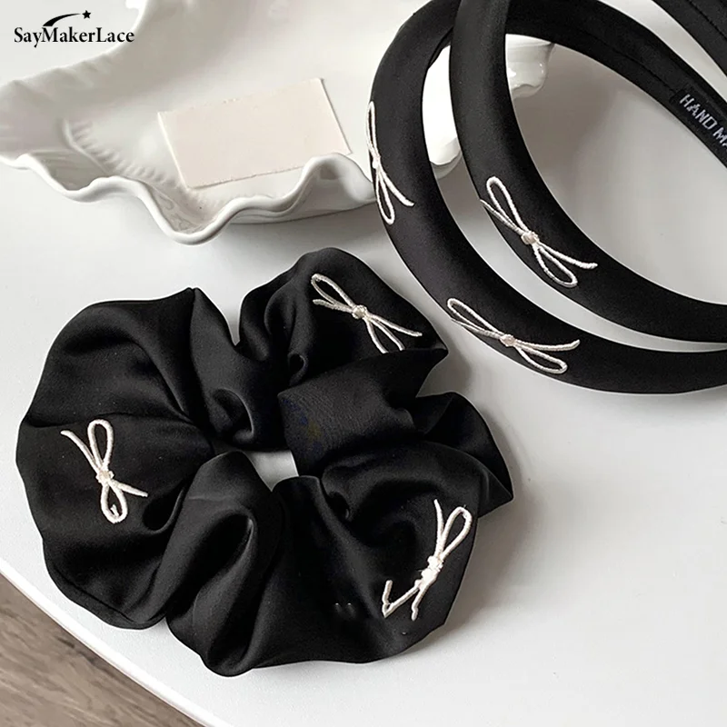 Embroidered Butterfly Large Intestine Hair Ring Fashion Retro Bow Printed Hair Hoop For Women Simple All-match Hair Accessories