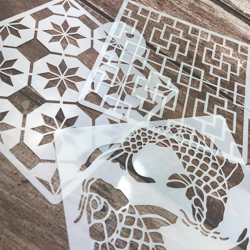 1Pcs 15x17.5cm Auspicious Pattern Hollow Template Baking Bread Pastry Sugar Sieve Mold Fondant Cake Graffiti Painting Template