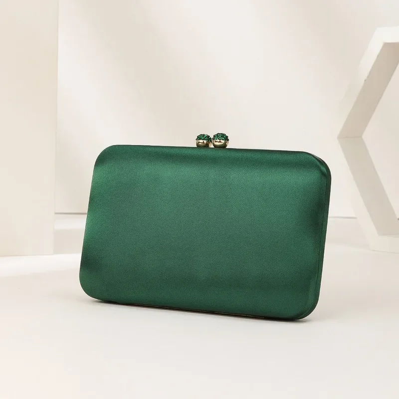 Emerald Silk Like Satin Evening Bag for Women Luxury Rhinestone Solid Color Clutch Purse Elegant Mother Hand Bags Bolsa Feminina