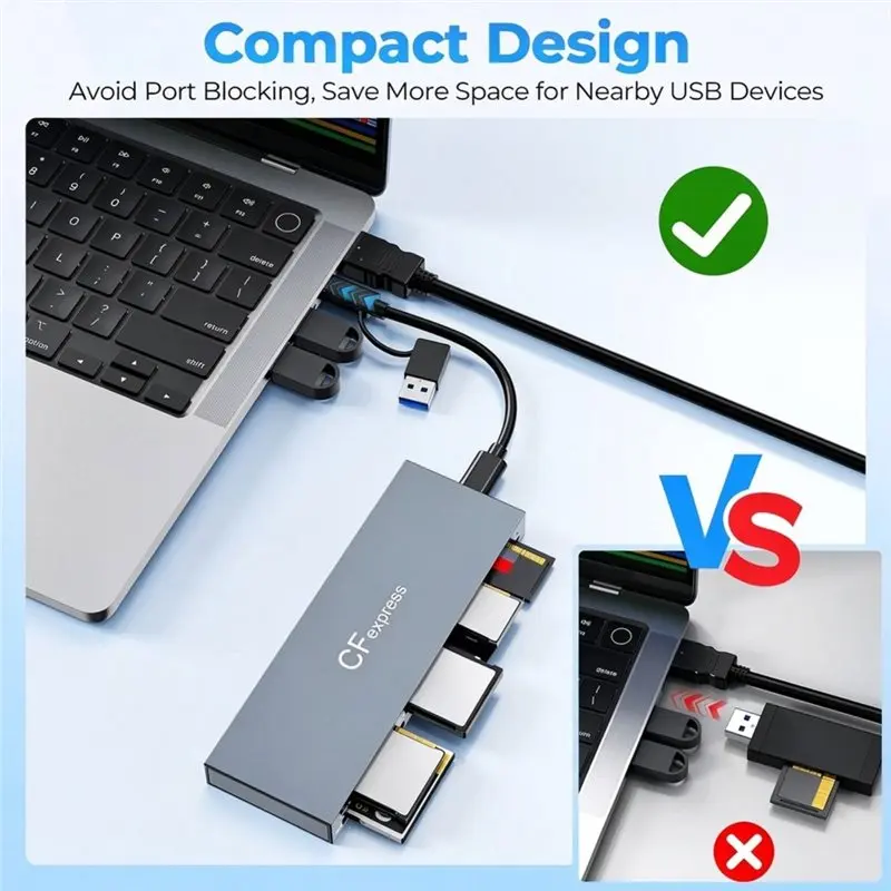 ULBS 10Gbps 8-Slot Multi-Card Memory Card Reader Supports Cfexpress Type A/B, XQD, For SD,TF, MS,XD, CF,Simultaneous Read Access