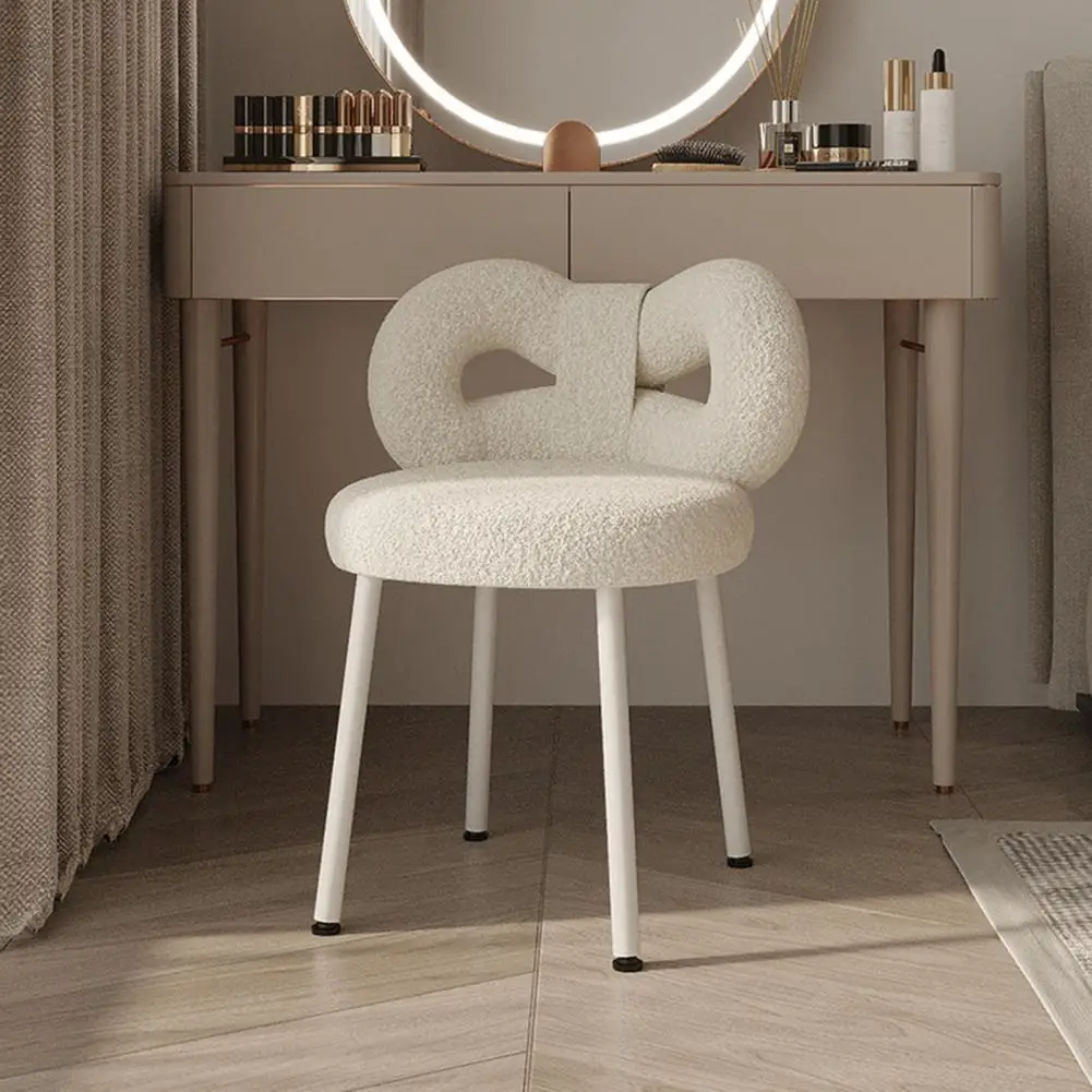 Makeup Chair With Bowknot Backrest Accent Chair Shape Vanity Chairs With Carbon Steel Legs Living Room Bedroom Dressing Chair