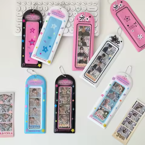 Hot Sales New Fashion Color Star 4-Grid Card Holder Cute Girl Idol Photo Storage Pendant Backpack Keychain Decoration Cardholder