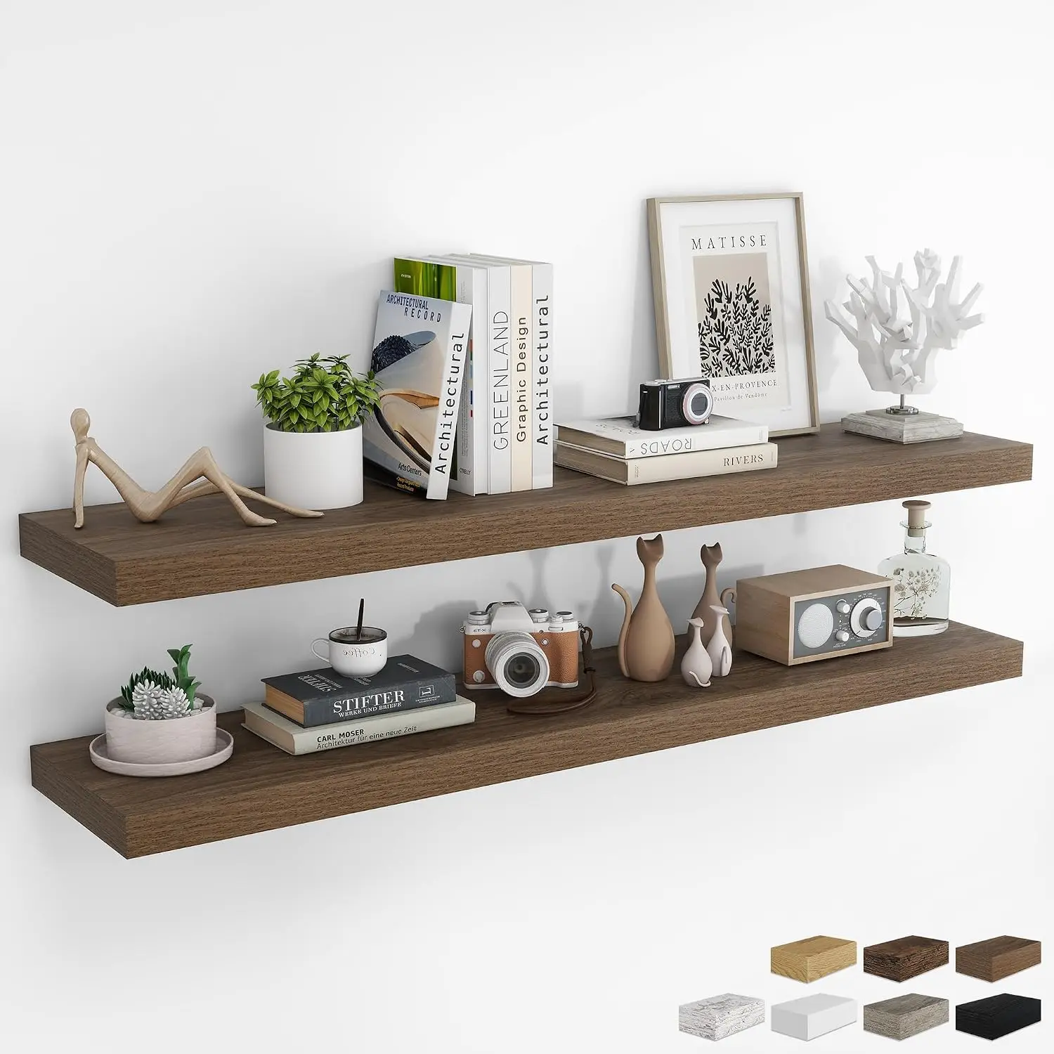 RICHFOCUS 55Inch Floating Shelves for Wall 2 Pack Shelves for Bedroom|Kitchen|Bathroom Wall Mounted Rustic Wood Floating Shelf w
