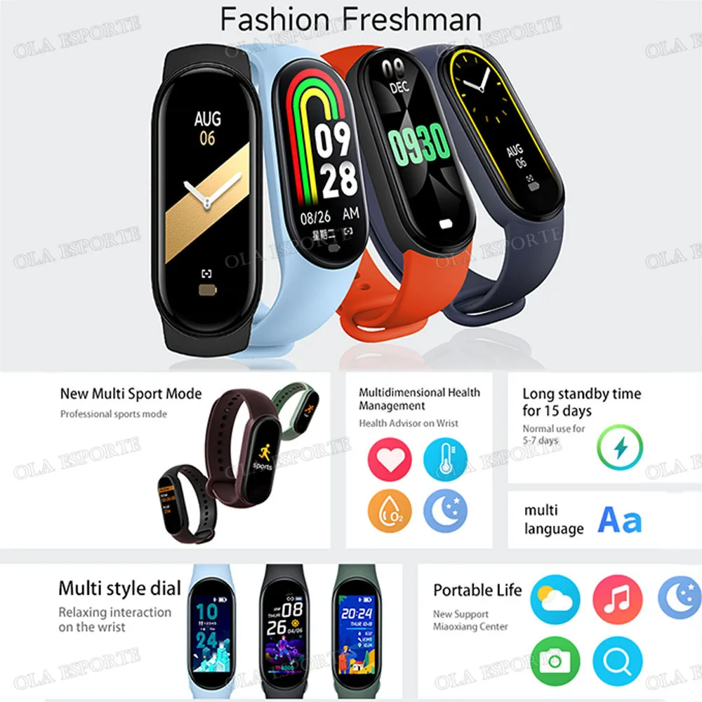 10pc Smart Band Men Women Fitness Smart Bracelet Sports Band Heart Rate Blood Pressure Monitor Waterproof Multi-function Watch