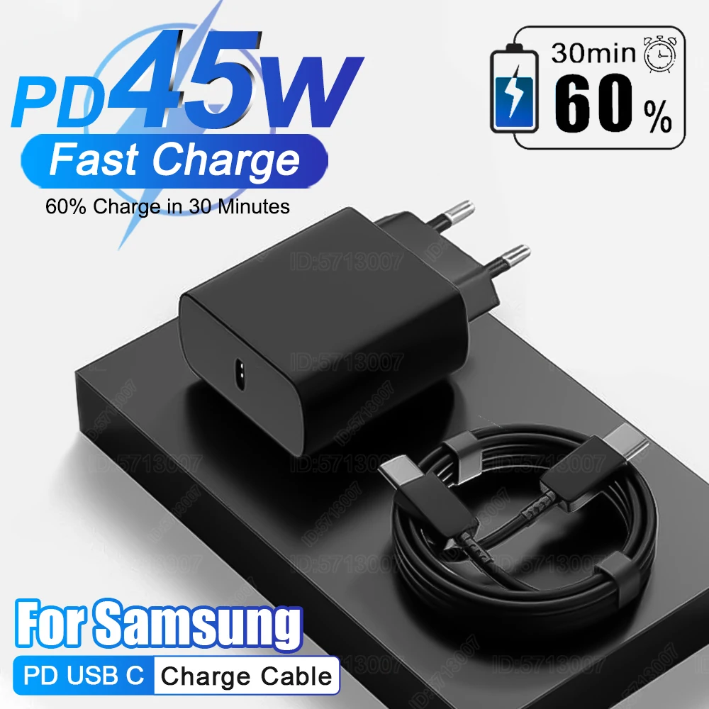 PD 45W Fast Charger For Samsung Galaxy S24 S23 S22 S25 Ultra Plus A55 Fast Charging Cable For Samsung Charger Phone Accessories