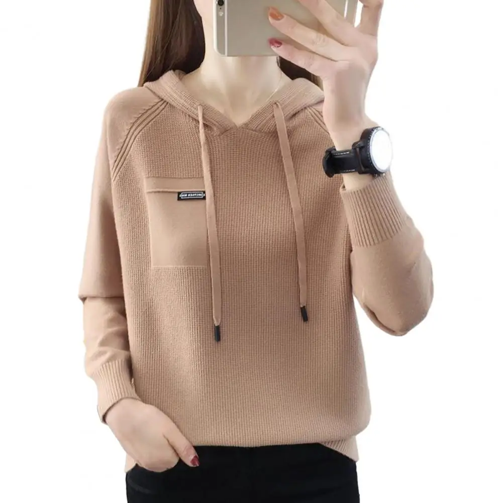 

Autumn Women Hoodie Knitted Drawstring Long Sleeve Solid Color Hooded Elastic Loose Sweatshirt Lady Top sudaderas 후드티