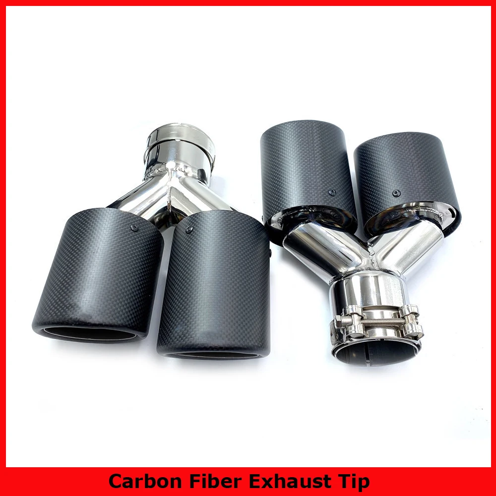 

2PCS Universal Dual Matt Carbon Fiber Exhaust Tip Stainless Steel Exhaust Pipe Curly Muffler Tip Without Logo For BMW Benz Audi