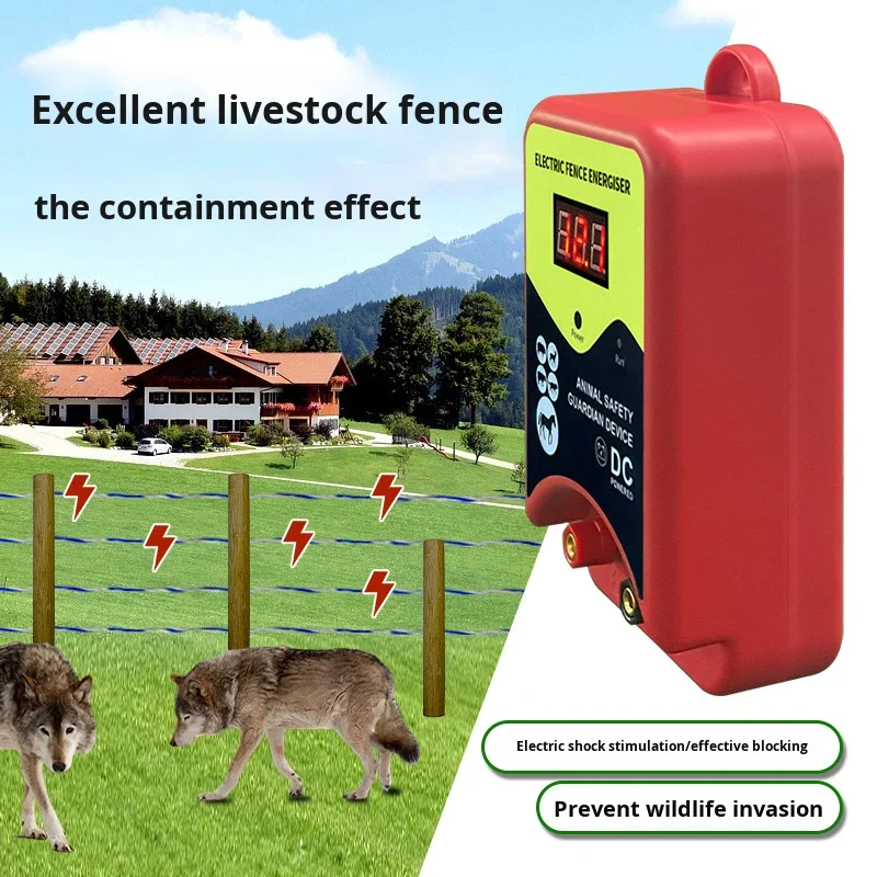 Smart Electric Fence Host Complete Set, Ranch Anti-Wild Pig Alarm System for Cattle Sheep Livestock Breeding Pasture Protection