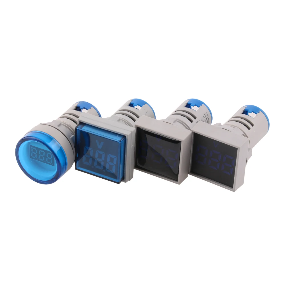 Voltmètre de 22mm, rond ou carré, indicateur de tension, lumière pilote, ammètre numérique rouge jaune vert bleu blanc