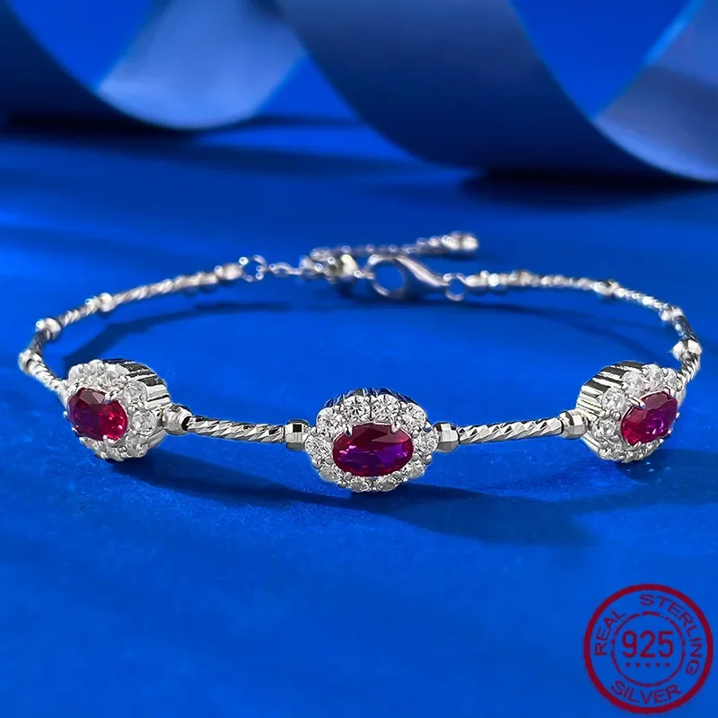 New S925 Silver New Year's Red Treasure Bracelet with Ribbons, Rubilai Elastic Bracelet, Palace Style, Festive Wedding Jewelry