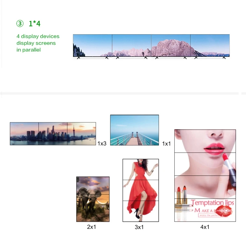 وحدة تحكم حائط الفيديو x2 HDMI DVI HD TV 1080P 60hz 1x2، 1x3، 1x4، 2x1، 3x1، 4x1، 2x2 معالج متعدد الشاشات 4 صندوق ربط التلفزيون #5