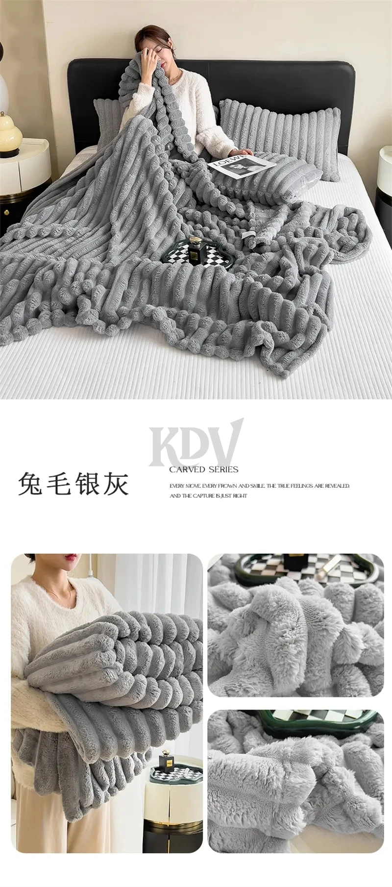 Luxury Soft Faux Rabbit Fur Throw Blanket Fluffy Warm Solid Color Plush Blanket for Sofa Bed Single Double Spring Autumn Plaid