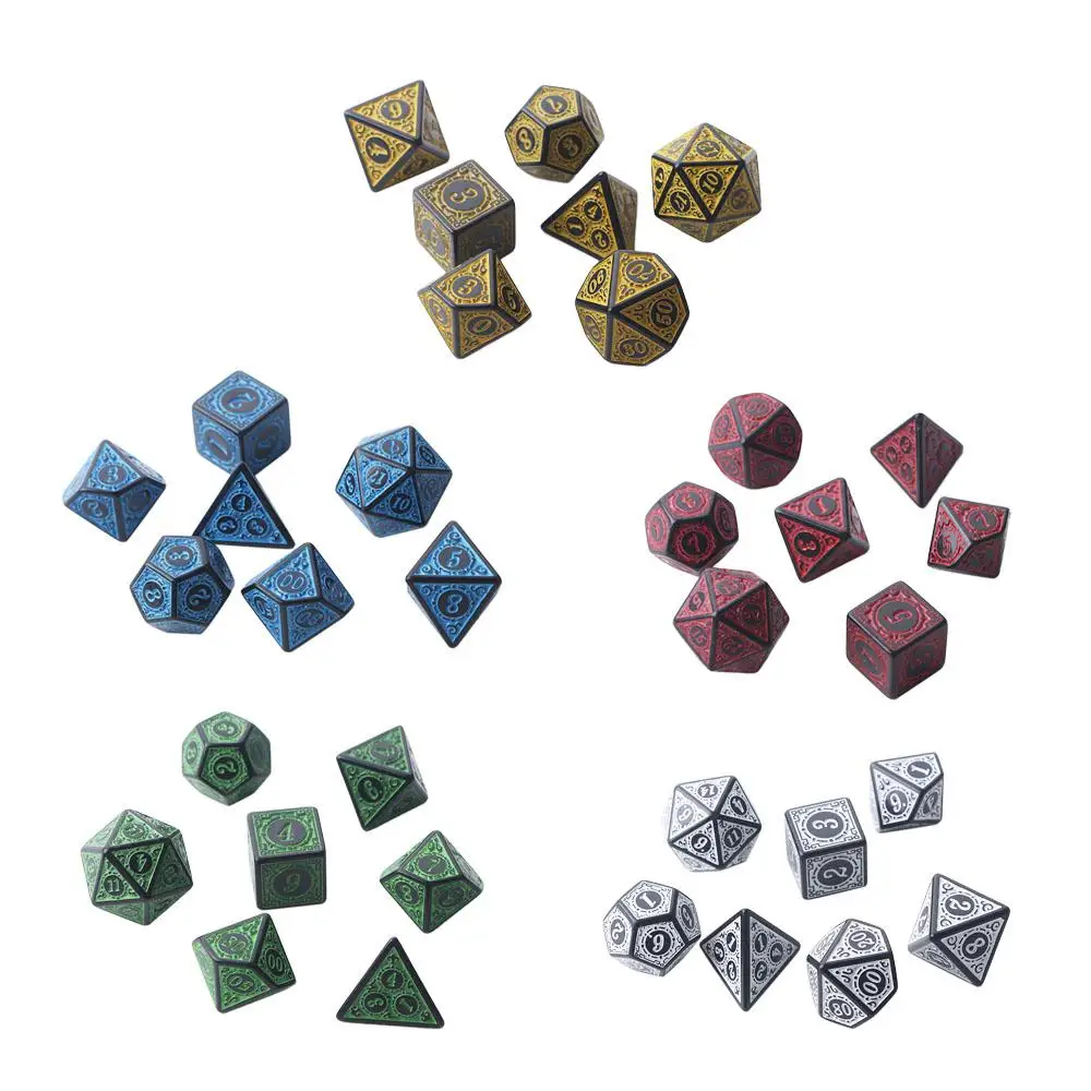 Party Playing Games Desktop Entertainment Number Game Toys Polyhedral Dices 7pcs Dice Set Carved Pattern Dice Set Game Dice