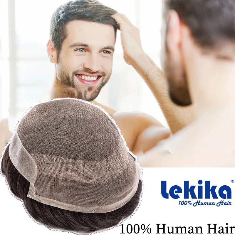 

New OCT Toupee Utral Thin Male Hair Prosthesis Lace Wigs For Men Comfortable 100% Human Hair Wigs Soft PU Men's Wig 6'' System