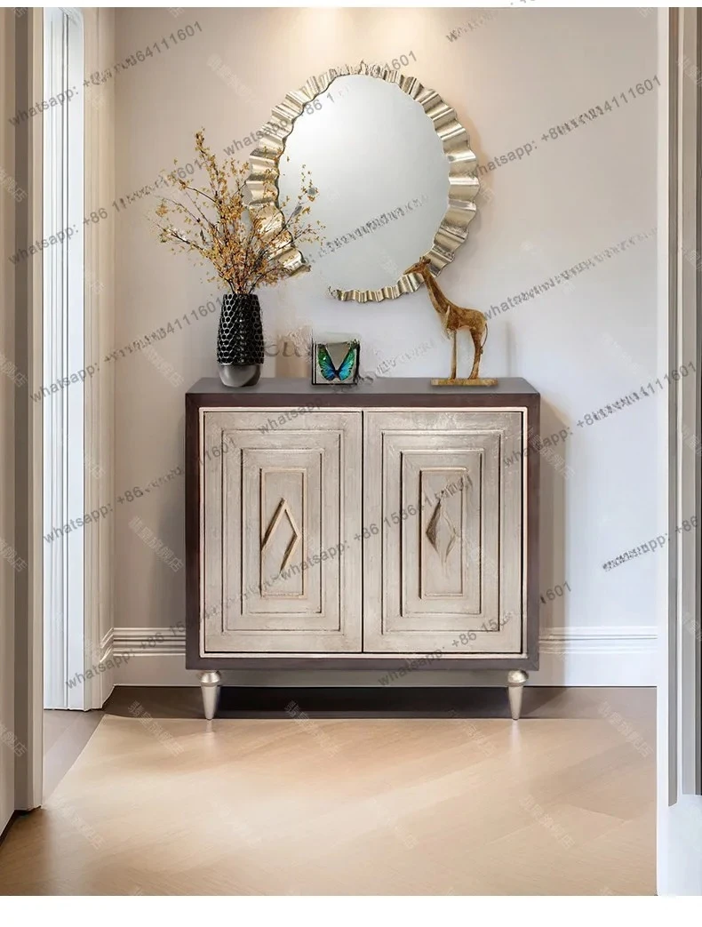 Q  light luxury solid wood shoe cabinet, decorative porch cabinet at the entrance, retro hand-carved storage