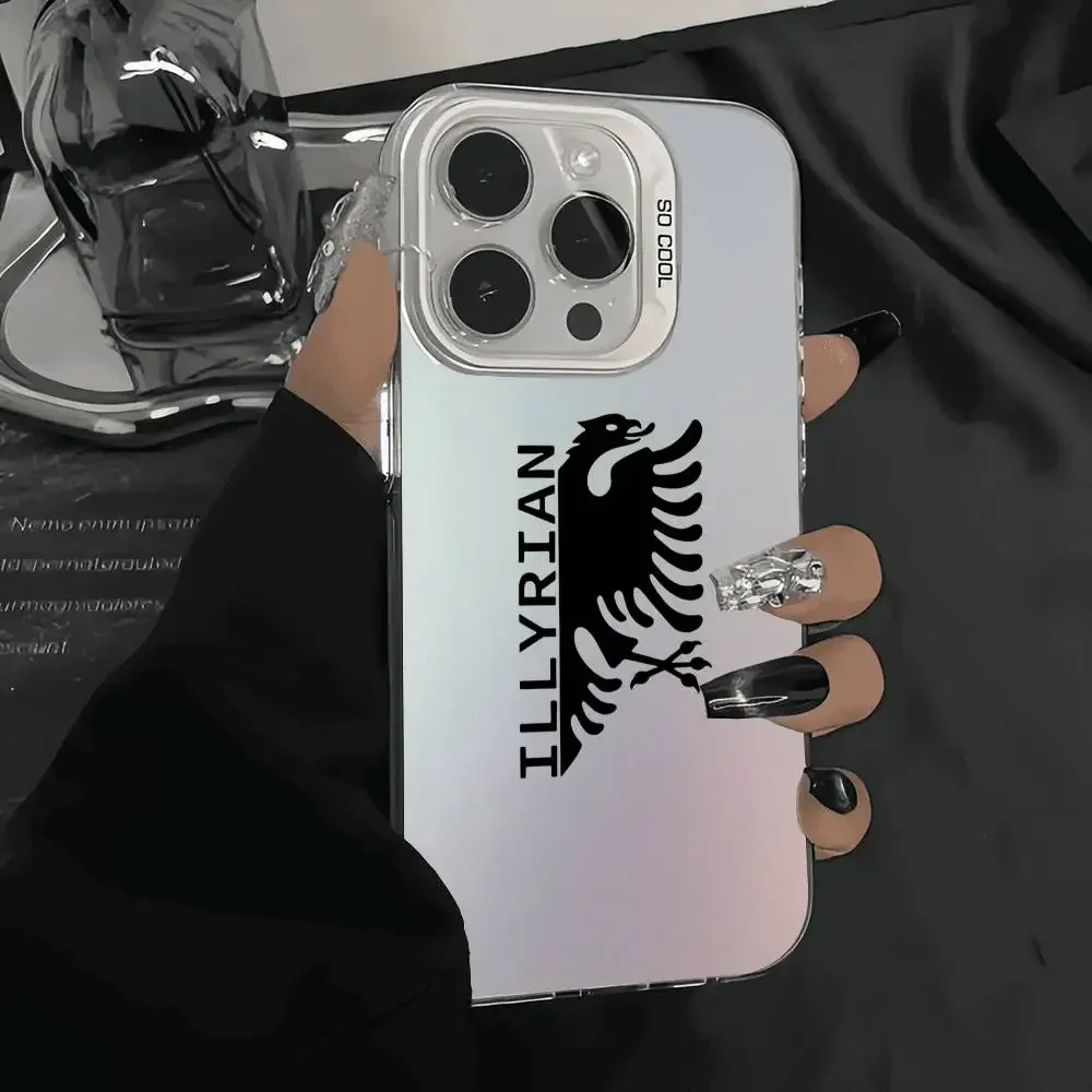 เคสโทรศัพท์ลายธงชาติแอลเบเนีย สีเงิน สำหรับ iPhone 17 16 16e 15 14 13 12 11 Pro Max Plus แบบด้าน ป้องกันการกระแทก