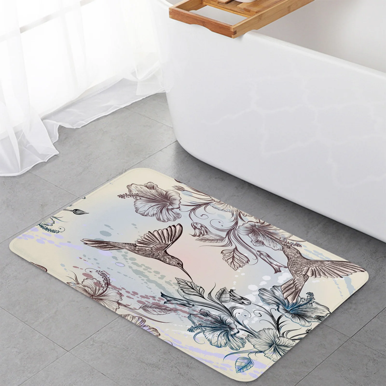 Hummingbird Hibiscus Flower Retro Kitchen Doormat Bedroom Bath Floor Carpet House Hold Carpet Door Mat Area Rugs Home Decor