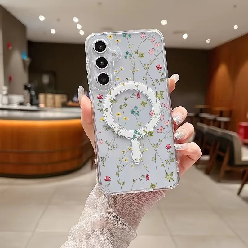 Floral Pattern Magnetic Phone Case For Samsung Galaxy S26 S25 S24 S23 S22 S21 S20 Ultra Plus Compatible Wireless Charging Cove - view 2