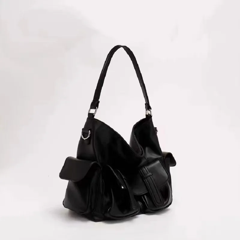 Vintage American Style Large Capacity Crossbody Bag, Fashionable Black Handbag, Women's Shoulder Bag