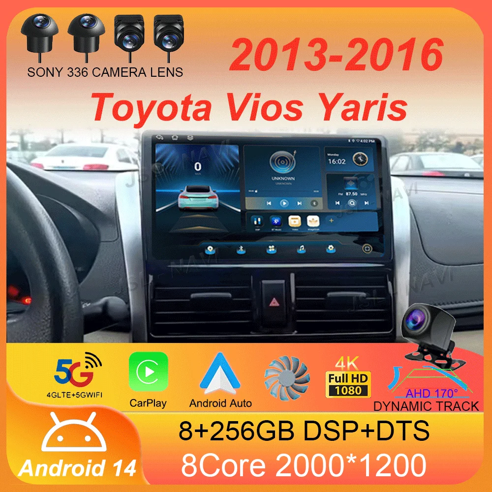 

Для Toyota Vios Yaris 2013 2014 2015 2016 Автомобильный радиоприемник Android 14 Carplay Авто Мультимедийный видеоплеер GPS-навигация 2din Стерео