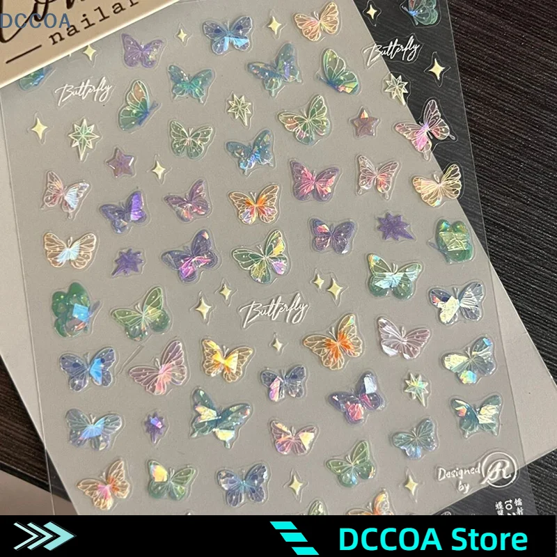 Colorful Butterfly Fairy Stickers Delicate Butterfly Wing Streamer Laser Stickers Advanced Embossed Art Stickers