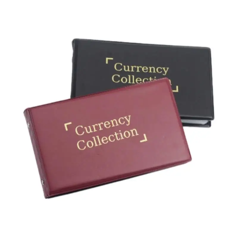 80 Pockets Banknote Currency Collecting Album 40 Sheets Clear Dollar Bill Holders World Money PU Leather Hard Cover Storage