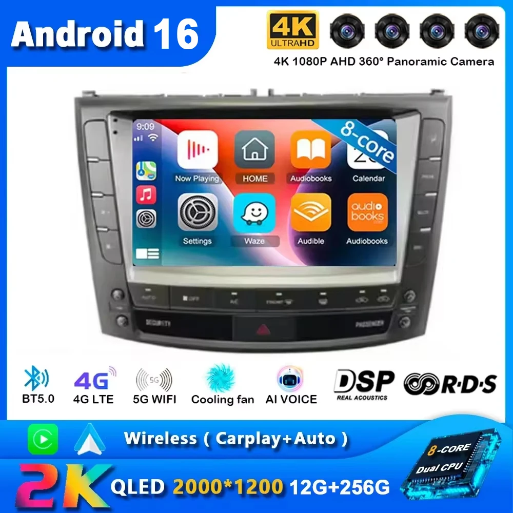 Android 16 Autoradio für Lexus IS250 IS300 IS200 IS220 IS350 2005 - 2012 Multimedia-Stereo-Videoplayer 360-Grad-Kamera Carplay Auto