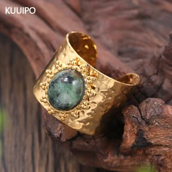 Fashion Geometric Wide Stainless Steel Rings for Women Accessories New Trendy Green Resin Gold Color Open Ring Party Jewelry