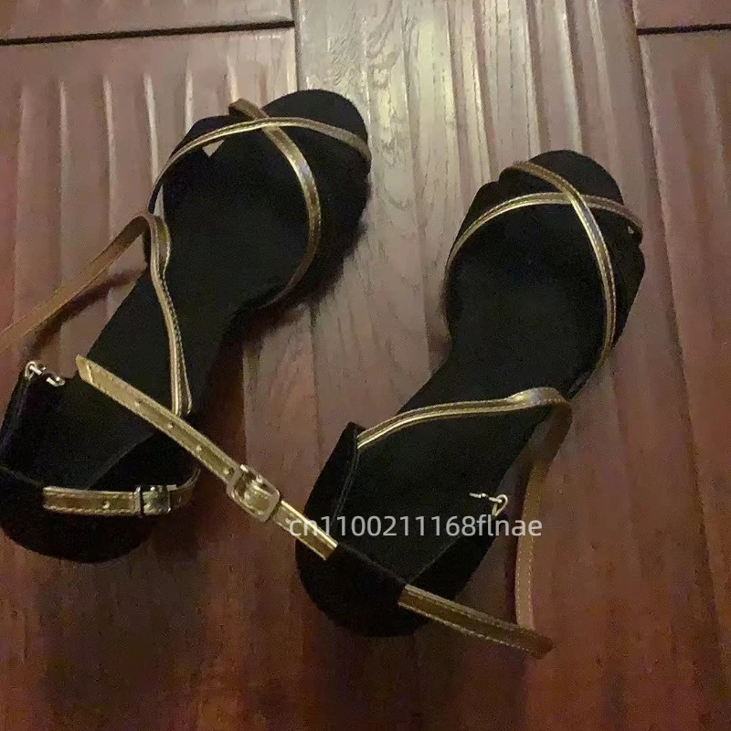 Latin dansschoenen voor dames, hoge hakken, zachte zolen, duurzame schoenen, bijpassende zwart-goudkleur voor volwassenen, modieuze dansschoenen
