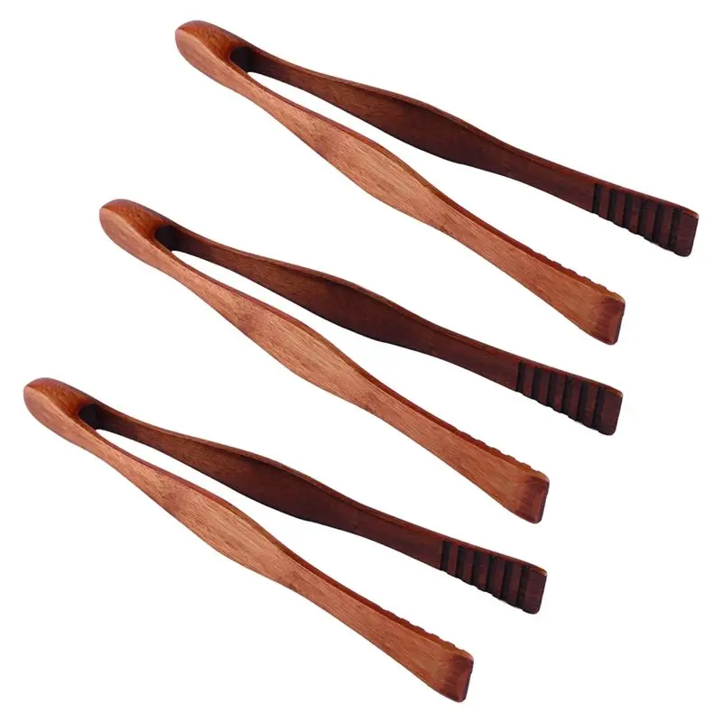 PORK-3 Pcs BBQ Tools 26.5Cm Wooden Health And Environmental Protection Grilled Food Clip Barbecue Outdoor Portable Tongs