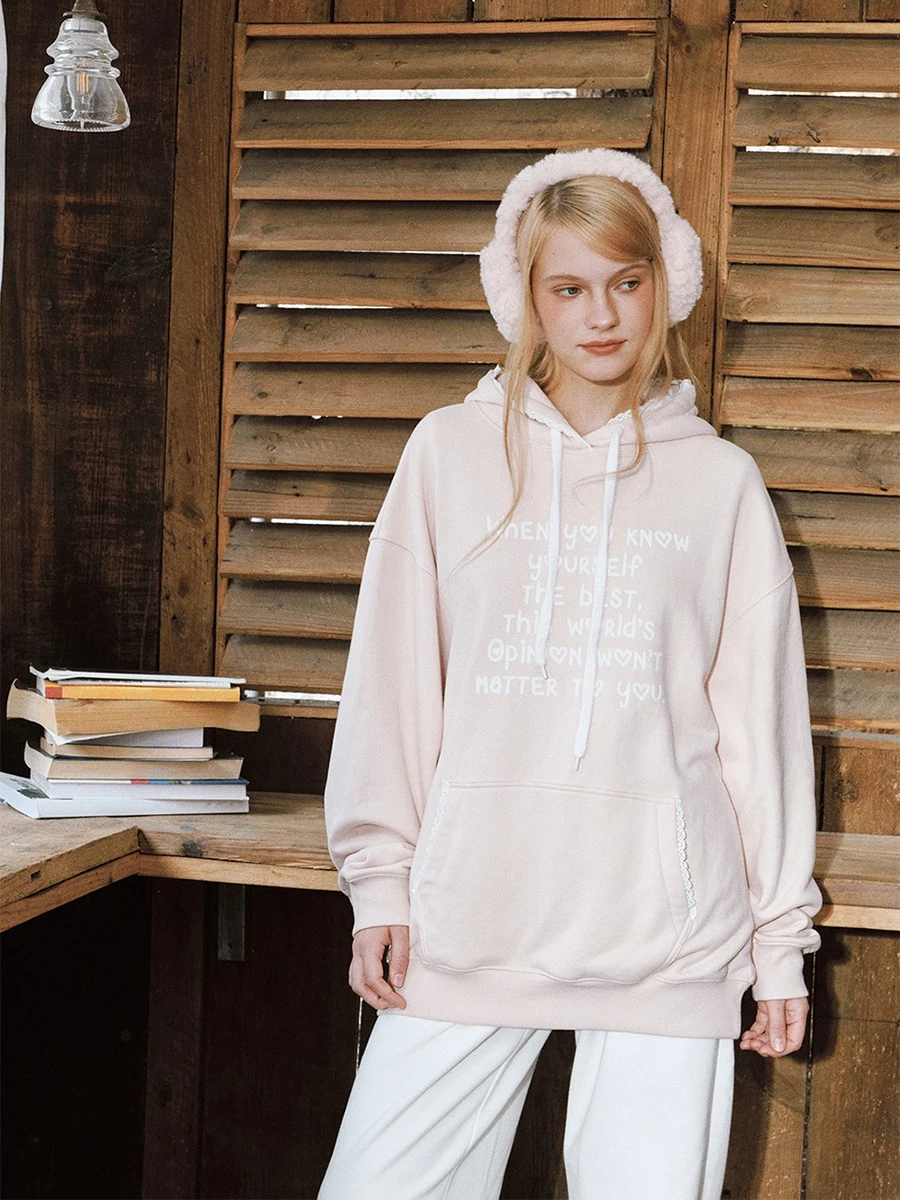 YESCCI Hooded Pullover Women's Sweatshirt Fleece‑Lined Sweatshirt Adjustable Drawstring Autumn New Long Sleeve Tops S55425048