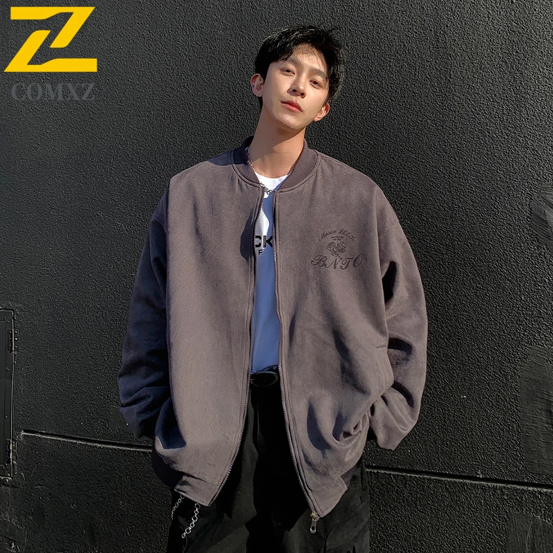 

COMXZ Baseball Jacket Men 2025 Suede Leather Trendy Versatile Comfortable Breathable Top Outdoor Leisure Sports Baseball Jacket