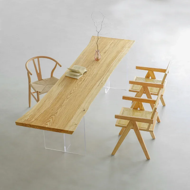 Ash wood solid wood dining table creative natural edge log large board table