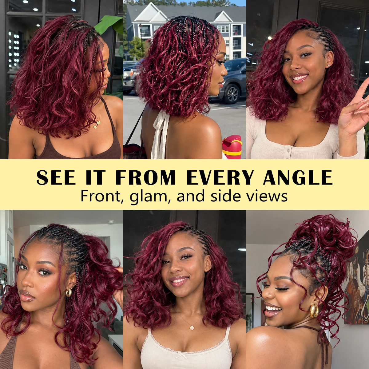 Burgundy 99J Short Body Wave Crochet Human Hair Miracle Knots Feather Knotless Pre Separated Invisible Braiding Hair Extensions Boho Protective Style Soft Natural Lightweight Reusable DIY Salon For Women view 8