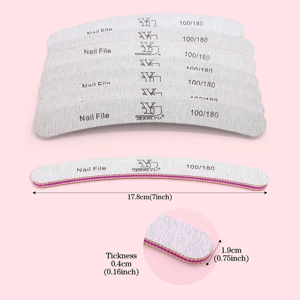 2/5/10/25 قطعة مبرد أظافر رمادي شكل منحني 100/180 حصى مزدوج الوجهين شكل أداة صالون مدمجة لجل الملمع الرملي ملفات الأظافر #5