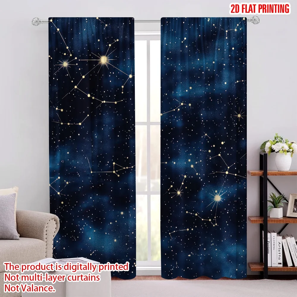 2D flat printing 2pcs Window Drapes Milky Way Pattern Versatile Durable Polyester,Without Electricity Festive Holiday Use for