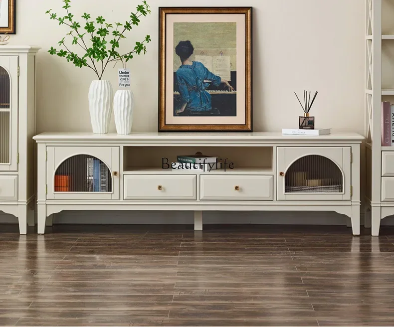 

FG40American light luxury rural Mediterranean pastoral cream style solid wood arched door cabinet