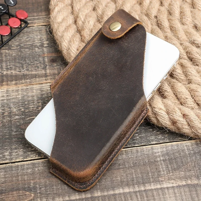 100% Genuine Leather for iPhone 16 15 14 13 12 Pro Max 11 XS XR SE Phone Loop Holster Belt Waist Bag for Samsung S22 Ultra Cover